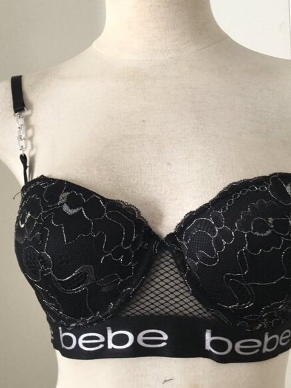 BEBE Metallic Laced Intimate Brassiere Logo Lingerie Push Up Chains Blk Various